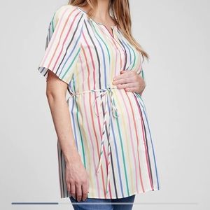 Gap - Brand New Maternity Button Down front tie Cotton Rainbow Medium Blouse
